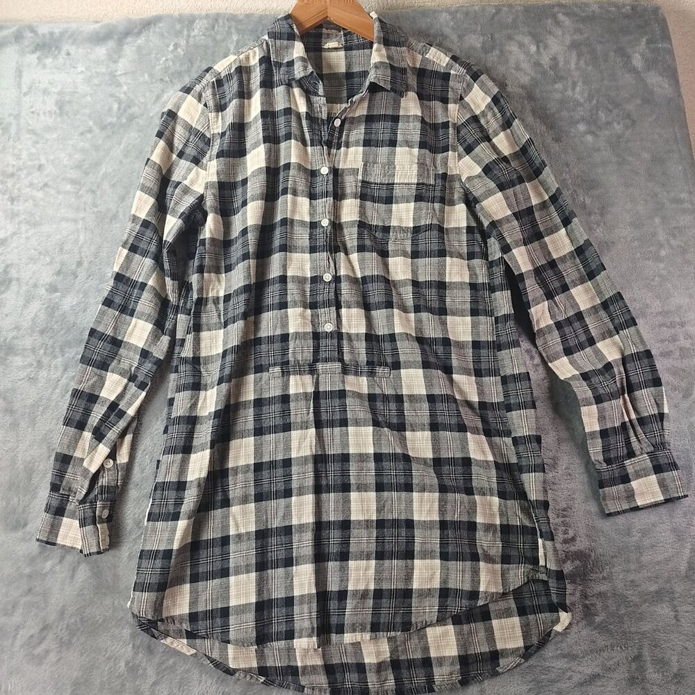 J Crew Womens Plaid Popover‎ Tunic Shirt XS Black Beige Cotton Style 50280 Fall